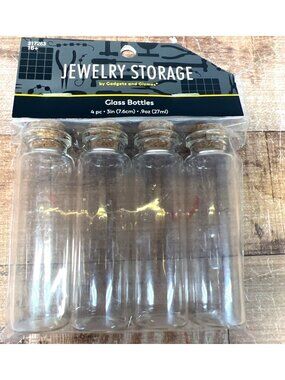Jewelry Storage Glass Bottles With Cork Lids 4 Pc 3in (7.6cm) .9oz (27ml)